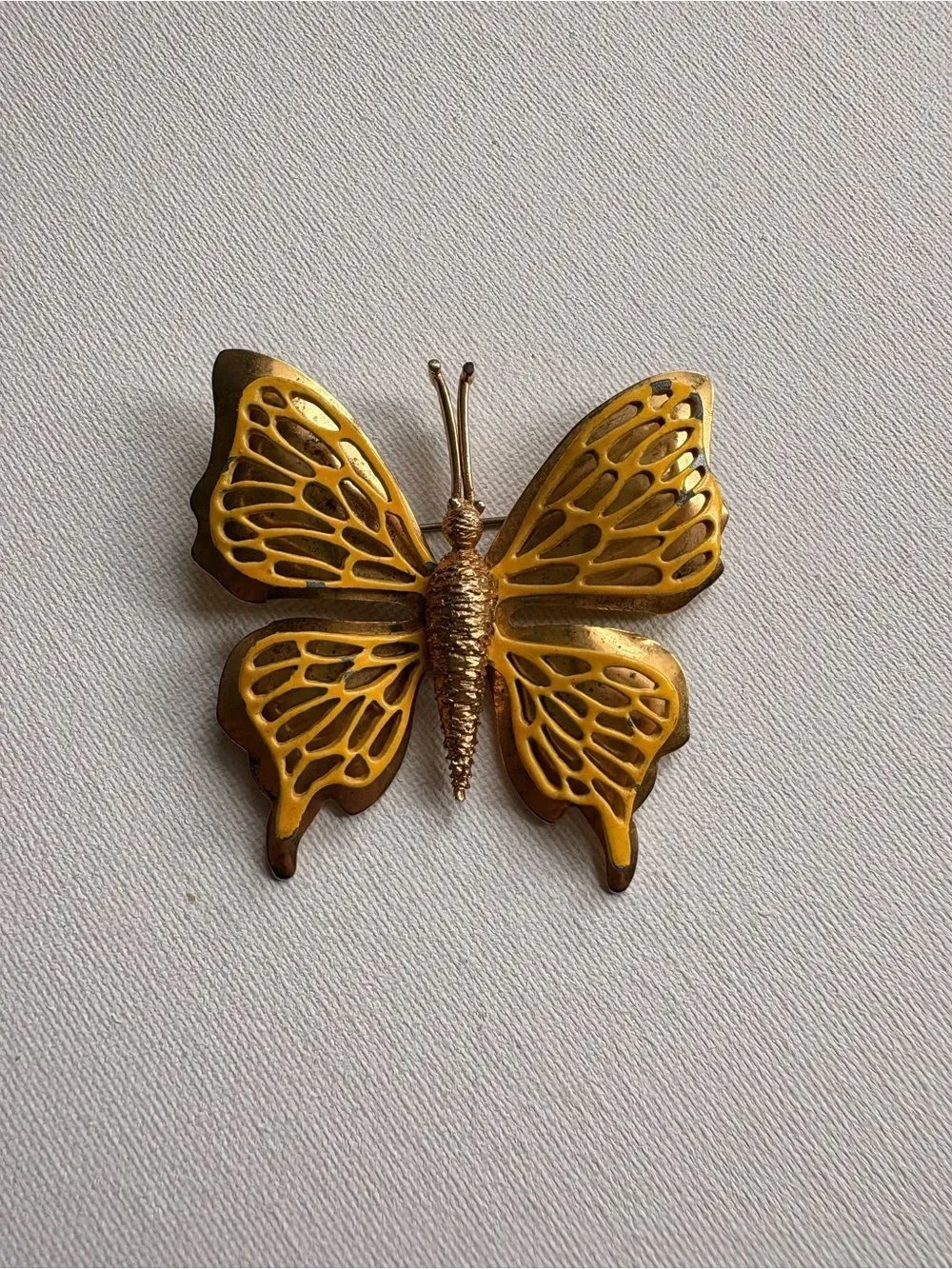 Vintage Gold & Yellow Butterfly Brooch Pin Retro Nature Jewelry Statement Pin